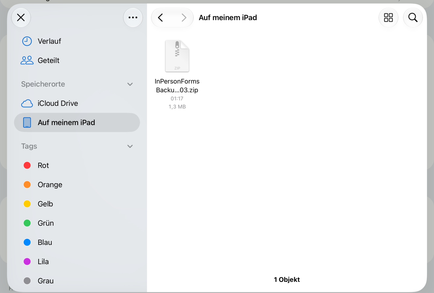 Die Dateiauswahl mit einem gesicherten Backup als Zip-Datei