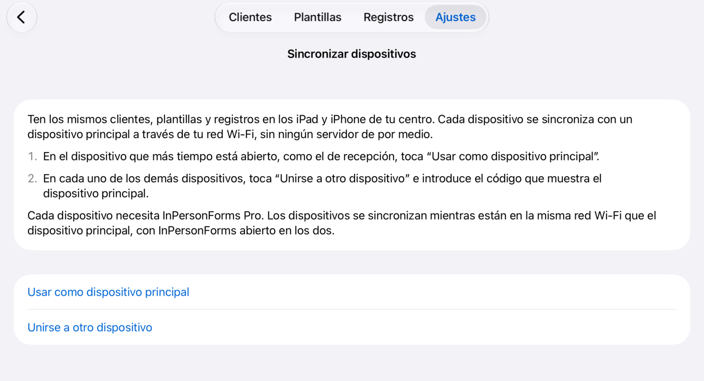 La pantalla Sincronizar dispositivos antes de configurar nada, con Usar como dispositivo principal y Unirse a otro dispositivo