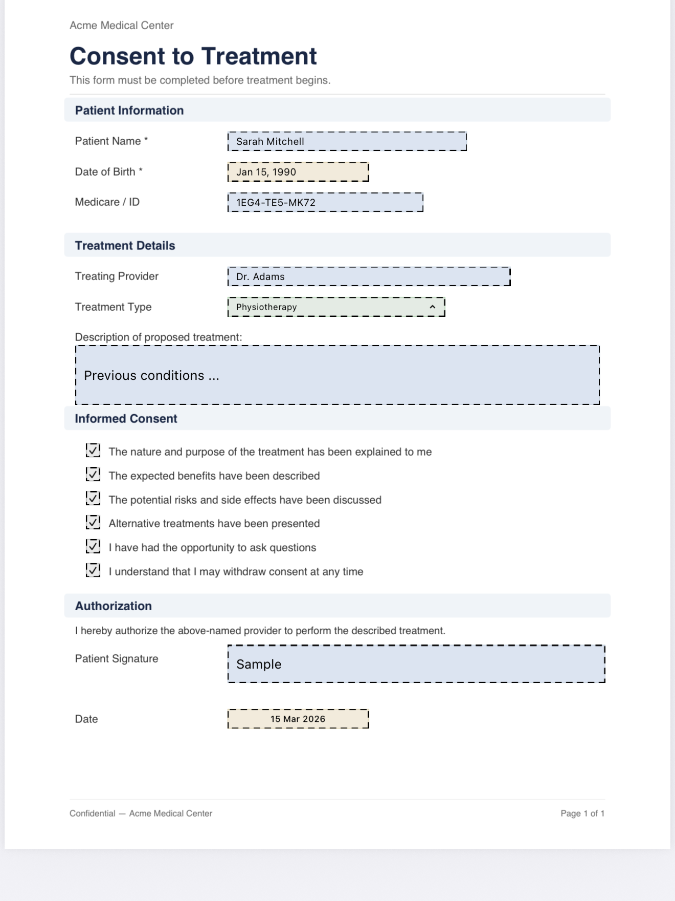 InPersonForms PDF signing view on iPad